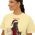 Butter yellow T-shirt with 'Jingle Bins!' ibis in Santa hat chest graphic