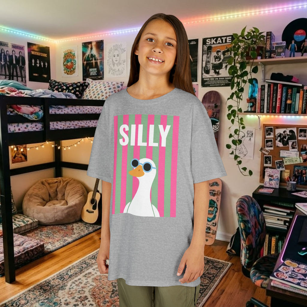 Sport grey kids T-shirt with SILLY duck graphic on front