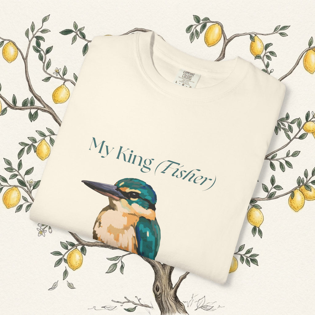 Off-white kingfisher bird graphic T-shirt, crew neck, short sleeves