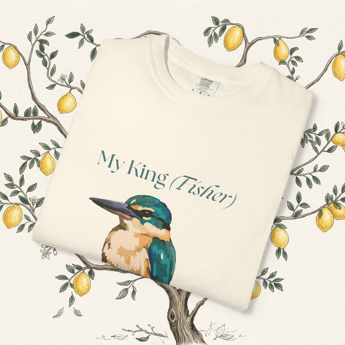Off-white kingfisher bird graphic T-shirt, crew neck, short sleeves