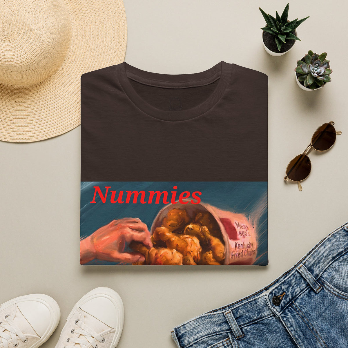 Nummies fried chicken graphic T-shirt by Kat&Co. Creations
