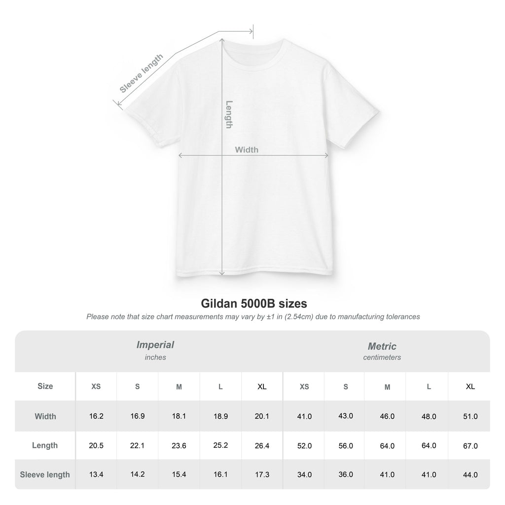 White kids t-shirt with size chart graphic and measurement grid