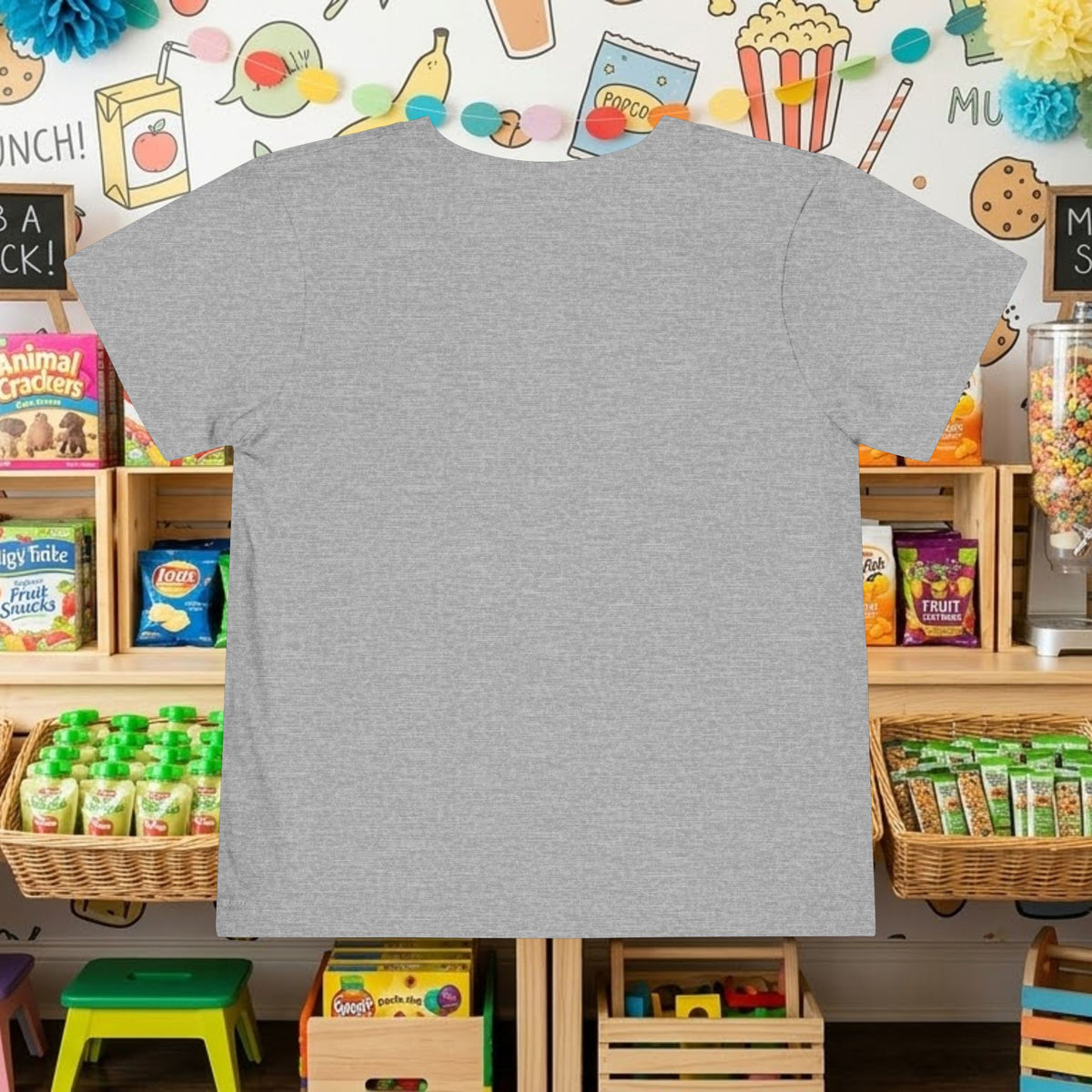 Toddler heather gray t-shirt back view with small round logo