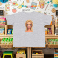 Toddler graphic T-shirt, heather gray with smudged doll face portrait print