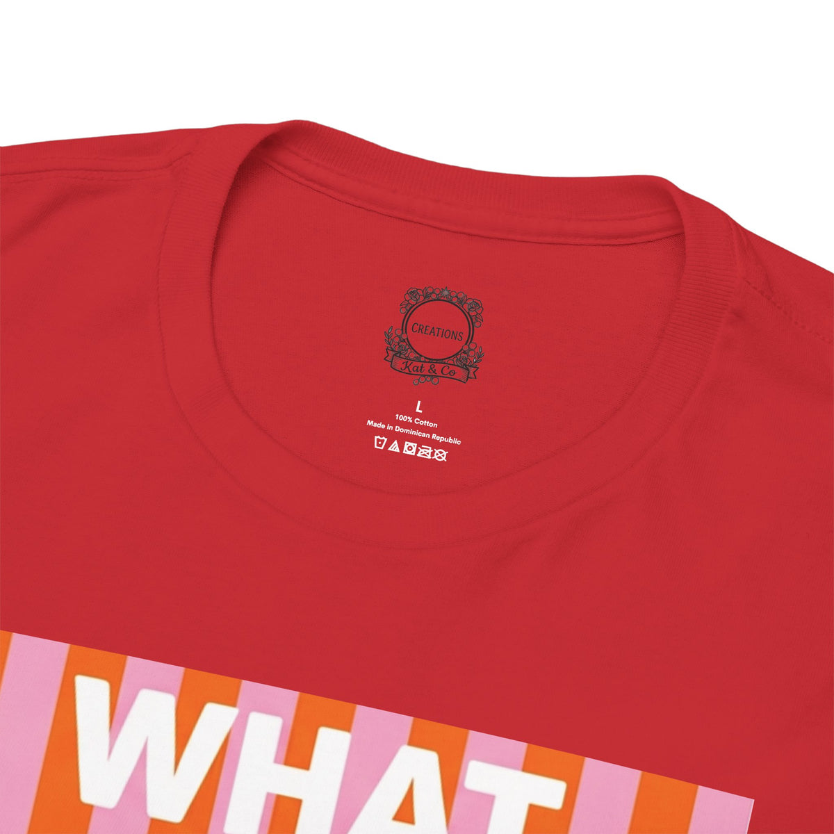 Red crewneck T-shirt neckline with small chest logo label