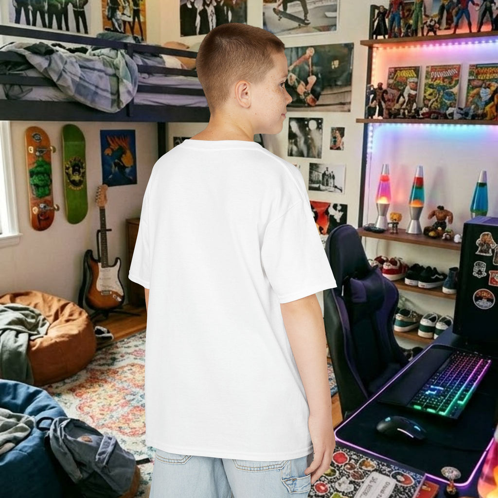 White kids graphic tee, plain back view
