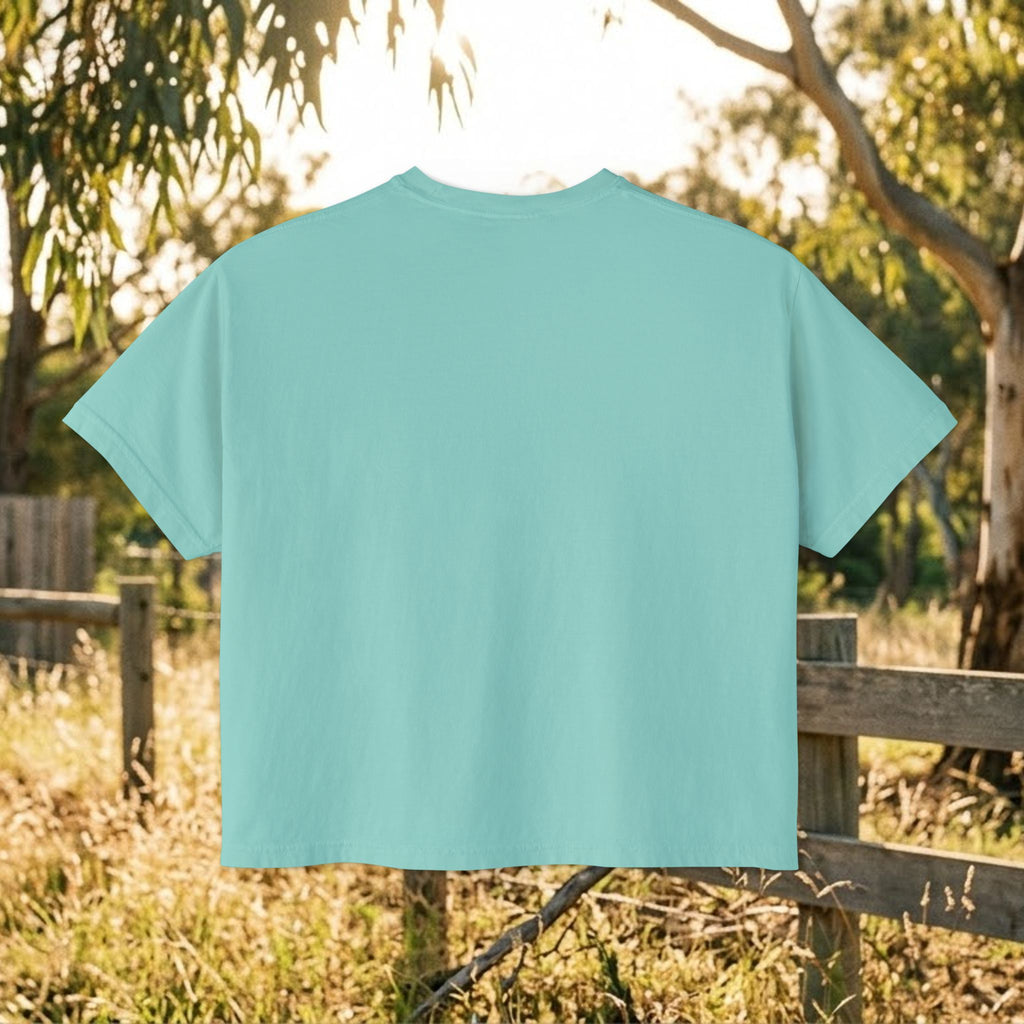 Teal boxy crewneck T-shirt, plain back