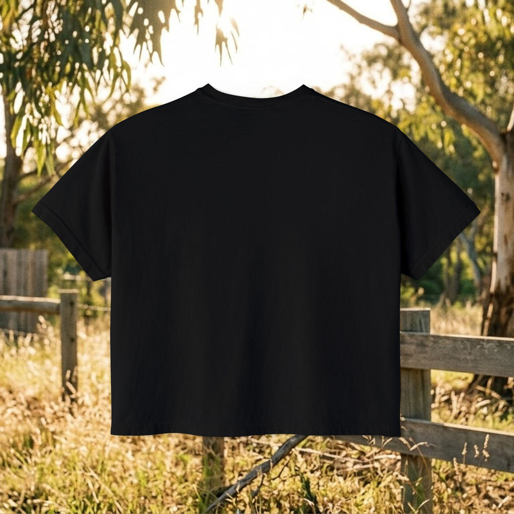 Black boxy T-shirt with short sleeves, shown from the back.