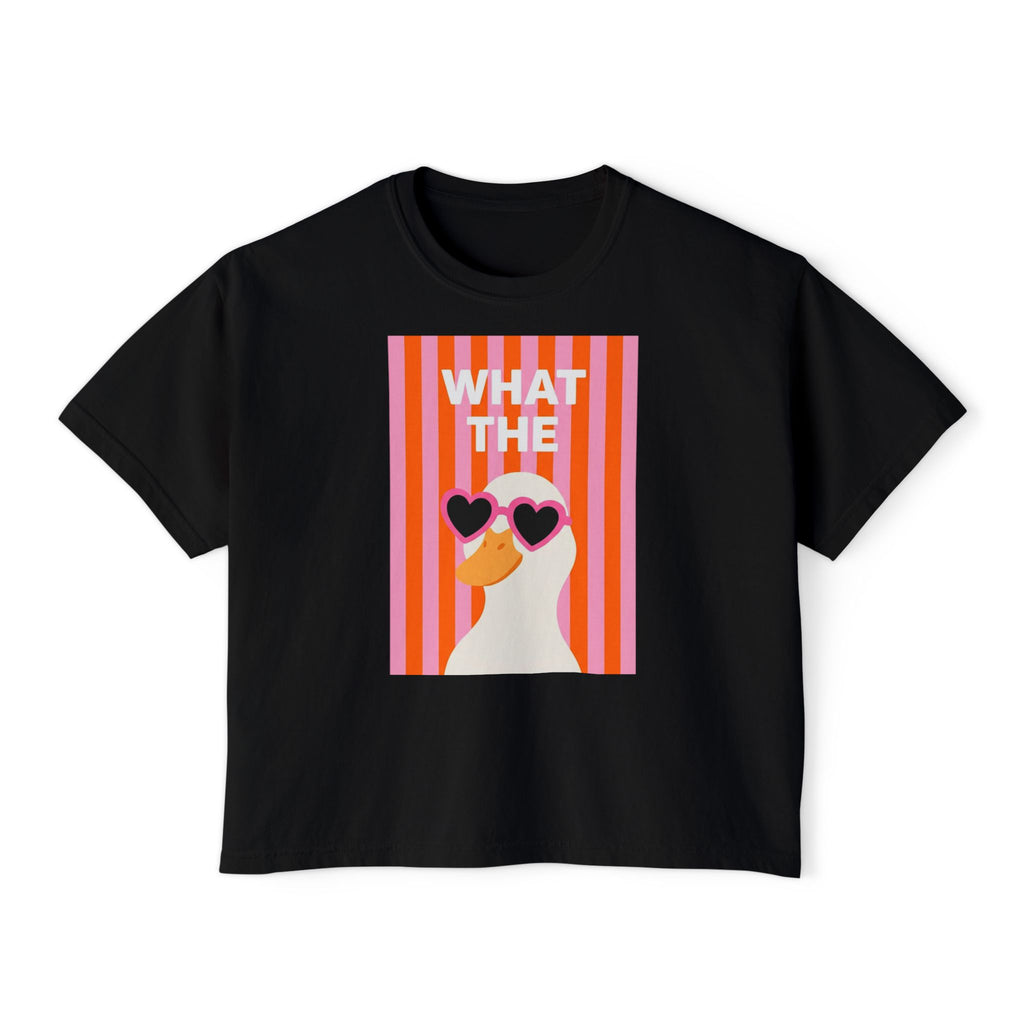 Black crewneck crop T-shirt with duck graphic on the front