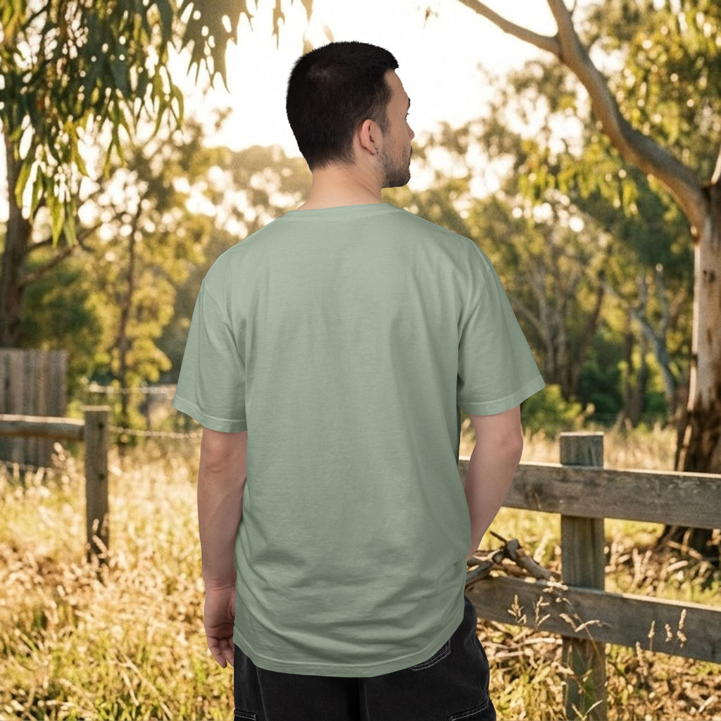 Green crewneck short-sleeve T-shirt, back view