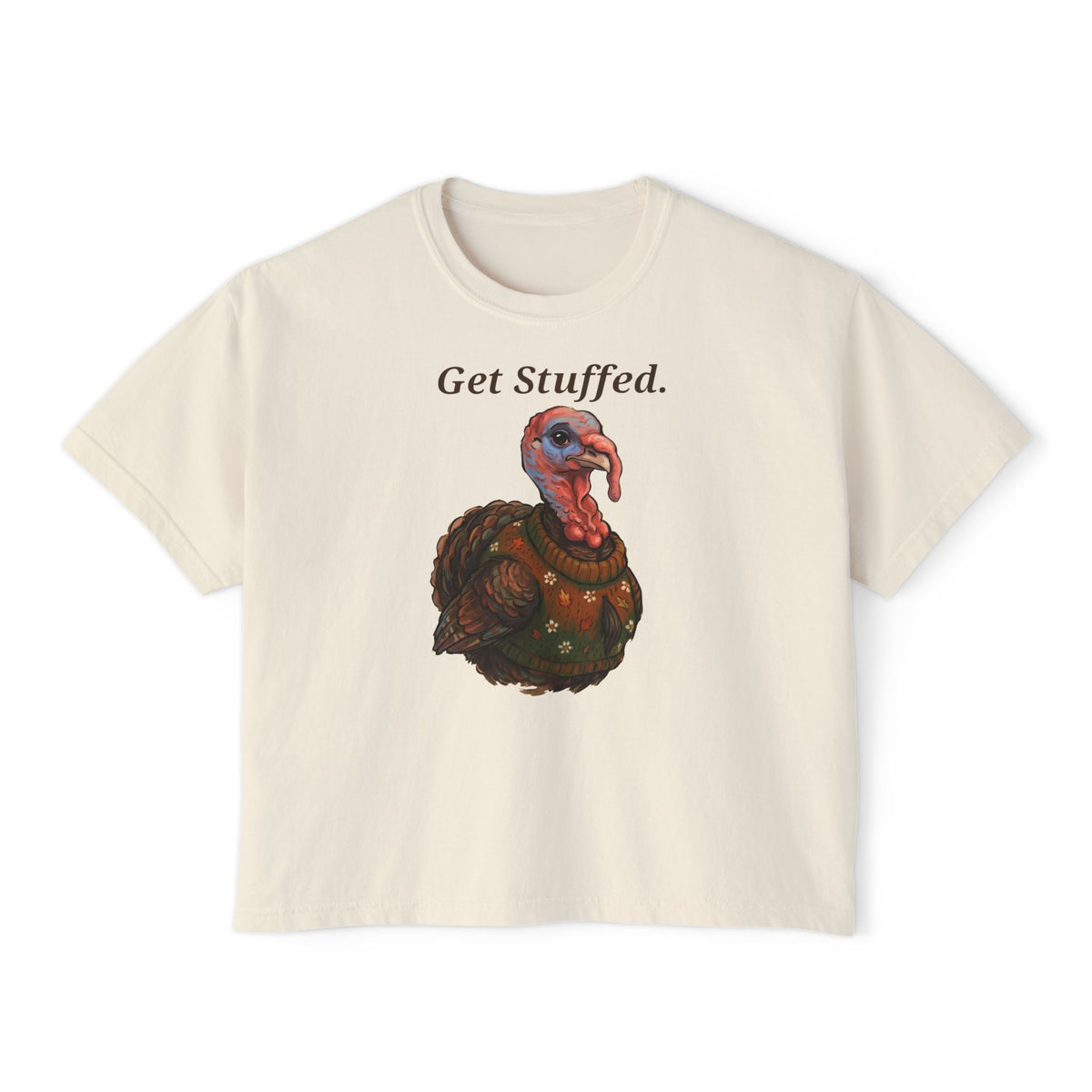 Ivory “Get Stuffed.” turkey graphic T-shirt, crew neck, short sleeves