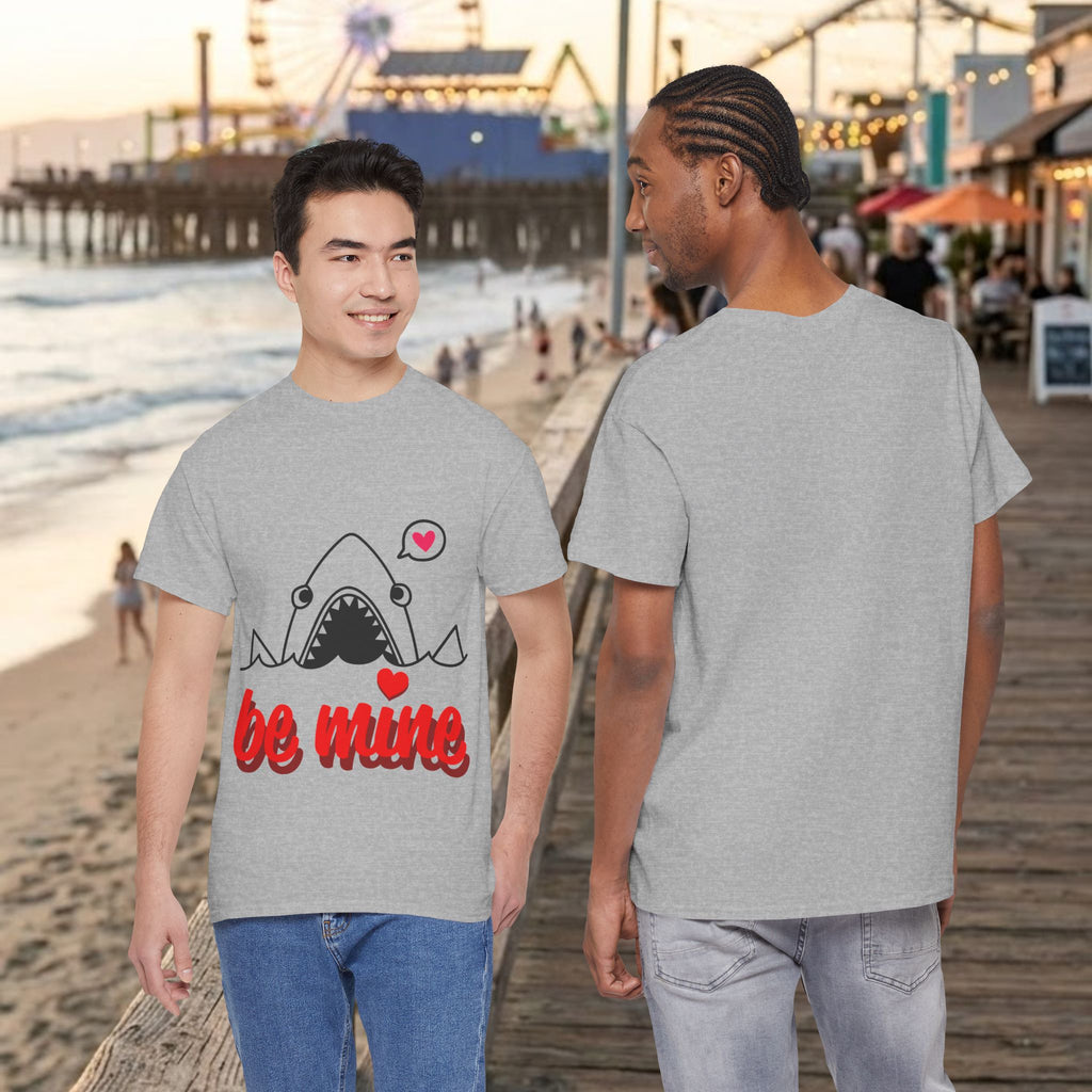 Sport grey crew-neck T-shirt, shark graphic on front; plain back view