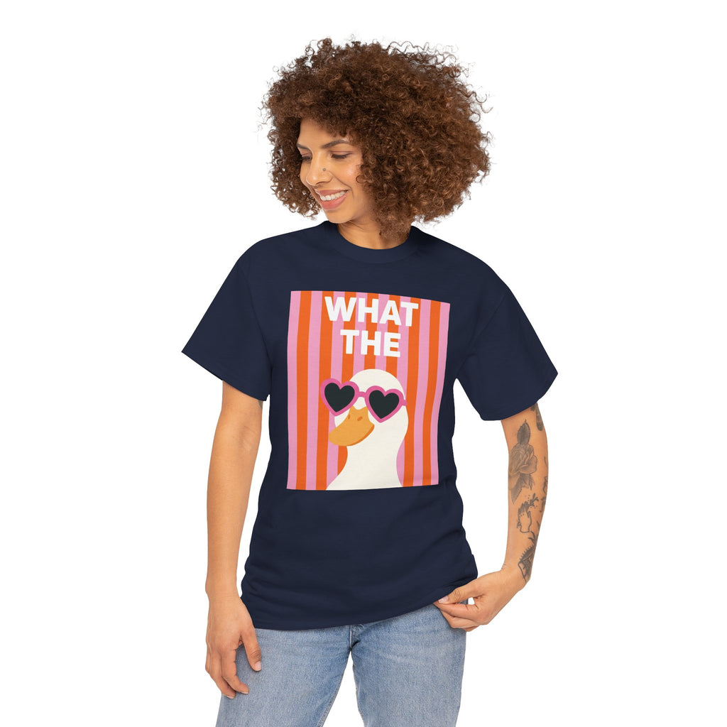 Navy graphic T-shirt with retro heart sunglasses face print