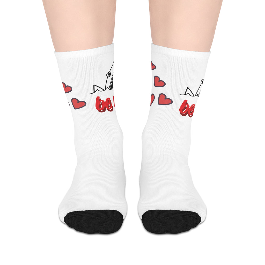 Kissing shark and love hearts crew socks by Kat&Co. Creations