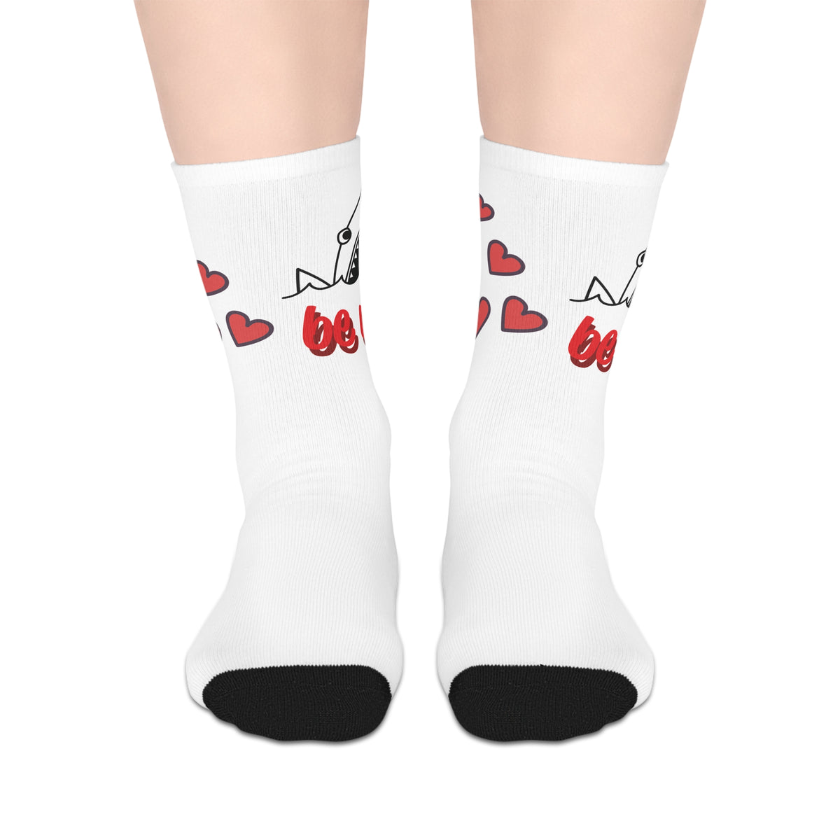 Kissing shark and love hearts crew socks by Kat&Co. Creations