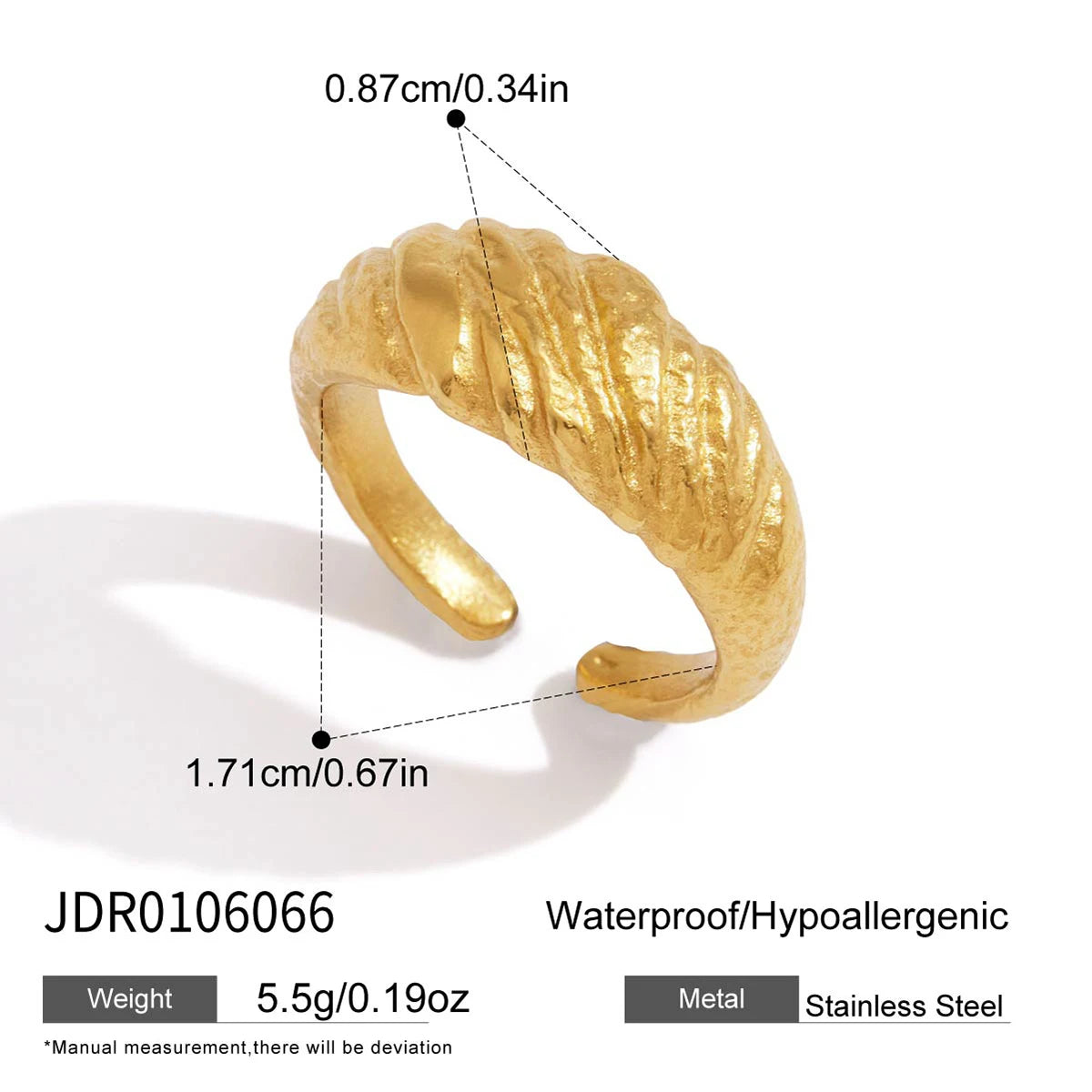 Gold chunky ring with blue crystal by Kat&Co.