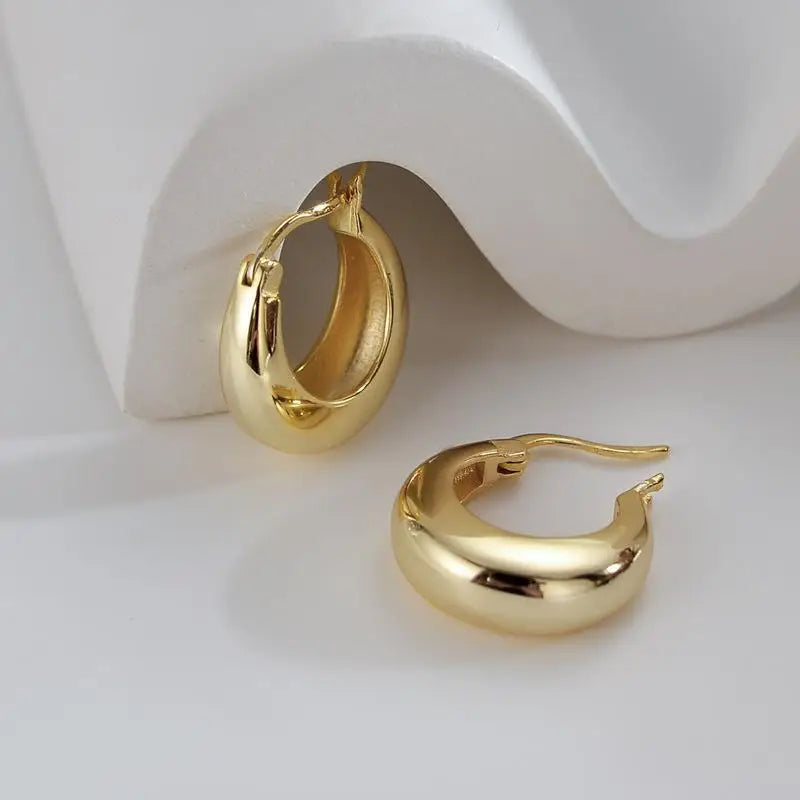 Small chunky round hoop earrings in gold or silver by Kat&Co.