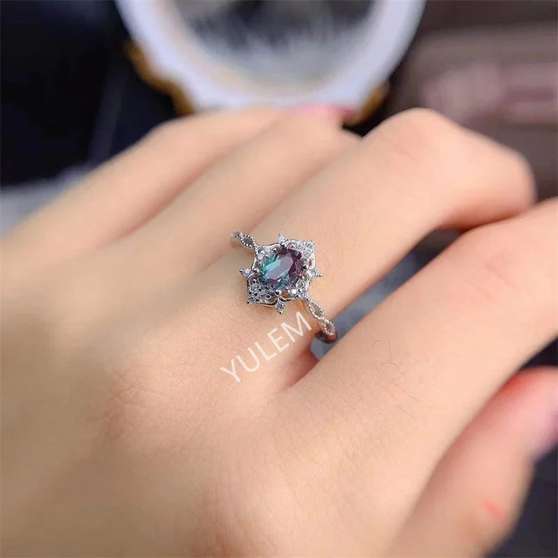 Oval lab-grown alexandrite solitaire ring in sterling silver by Kat&Co.
