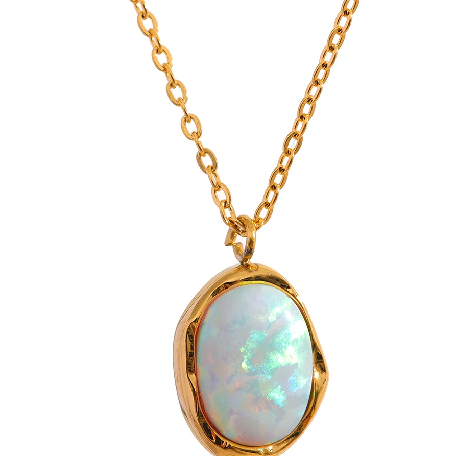 Dainty opal pendant necklace