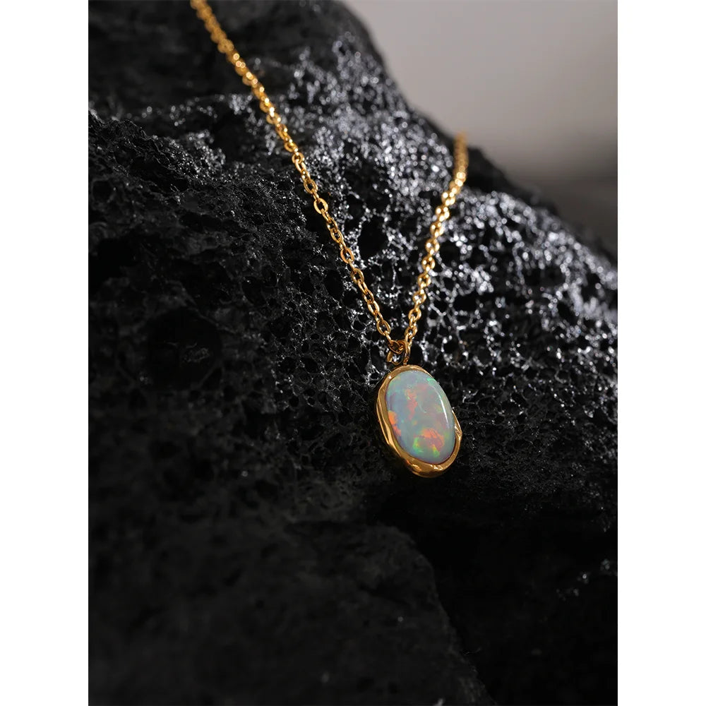 Opal pendant necklace, close-up