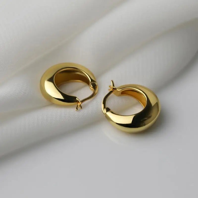 Small chunky round hoop earrings in gold or silver by Kat&Co.