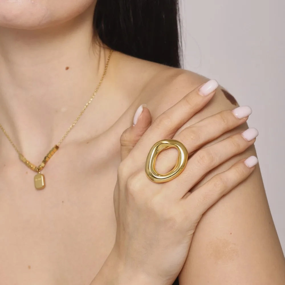 Chunky adjustable statement ring in gold or silver by Kat&Co.