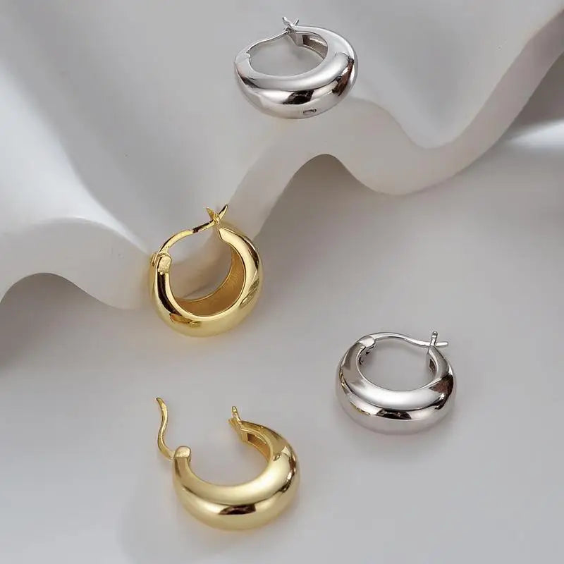 Small chunky round hoop earrings in gold or silver by Kat&Co.