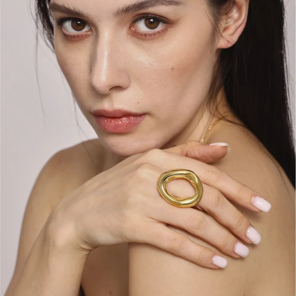 Chunky adjustable statement ring in gold or silver by Kat&Co.