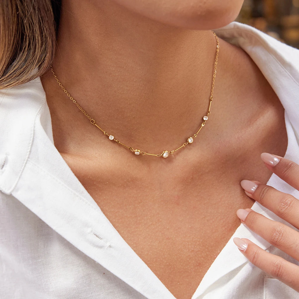 Gold layered zircon necklace by Kat&Co.