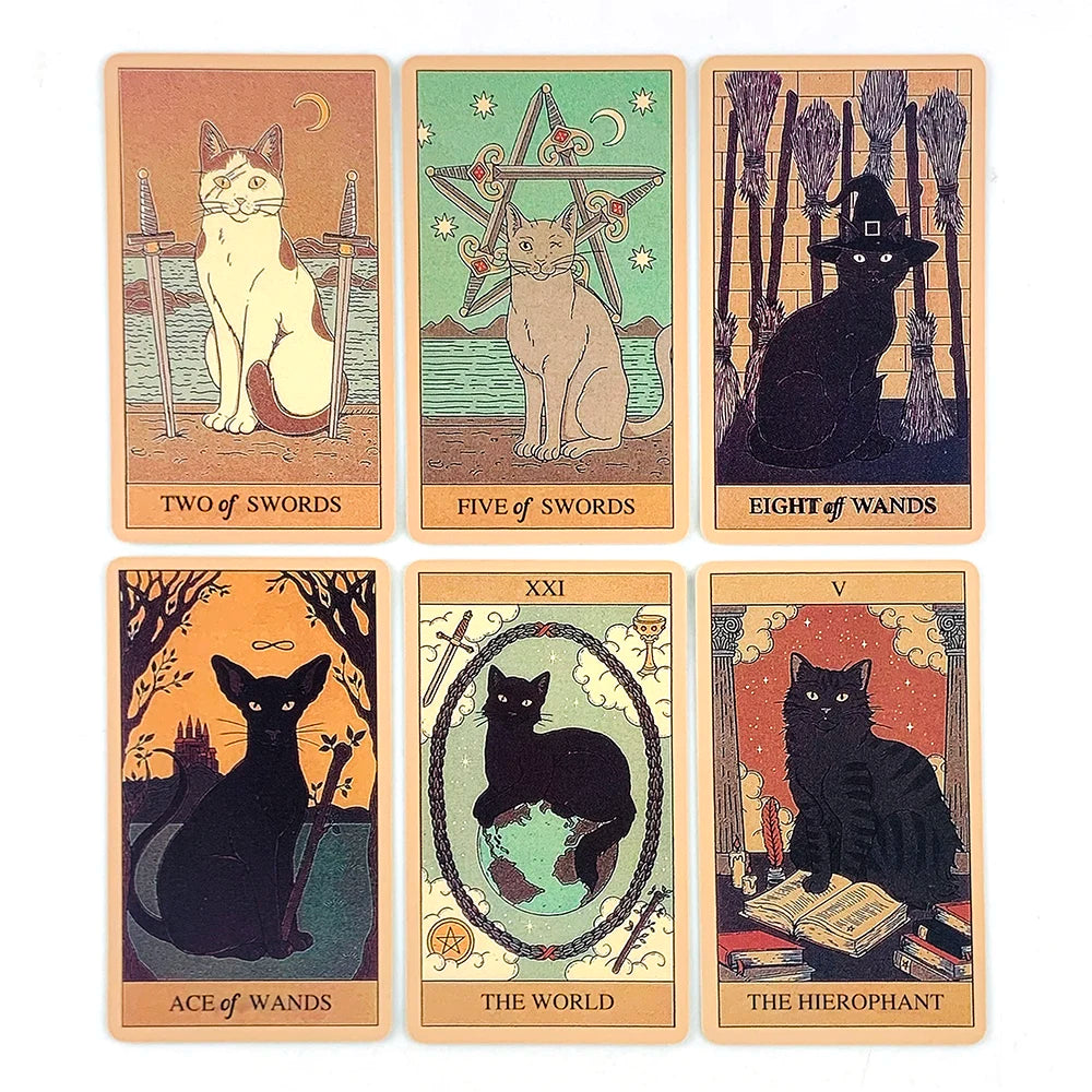 Cat tarot deck cards close-up