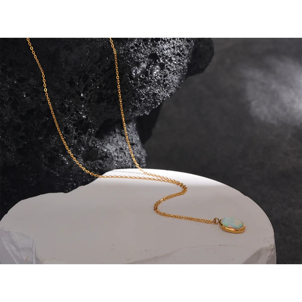 Opal pendant necklace in silver tone