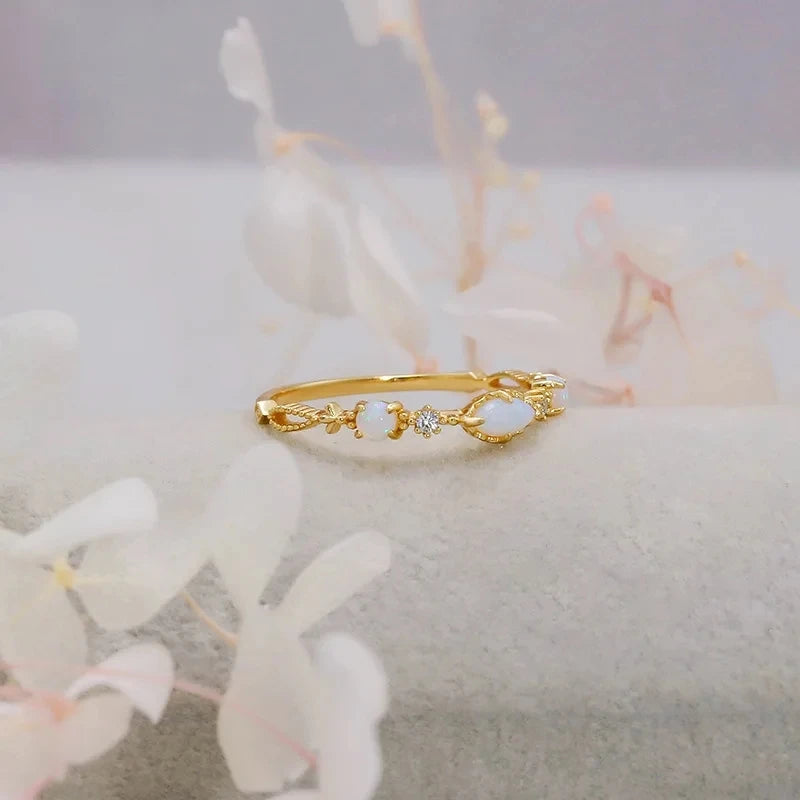 Gold plated sterling silver blue apatite ring, side view